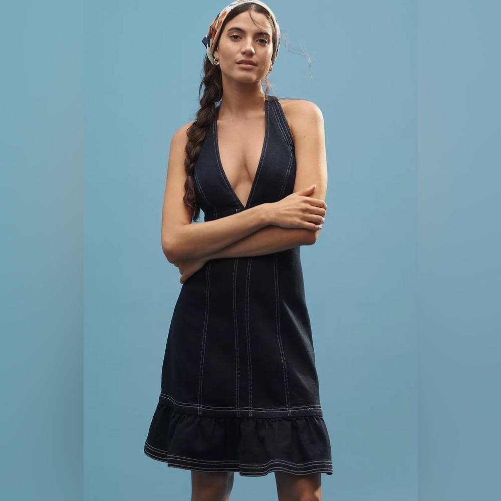 NWT! Anthropologie Pilcro Halter Deep-V Seamed Open-Back Mini Dress - Large 🎀